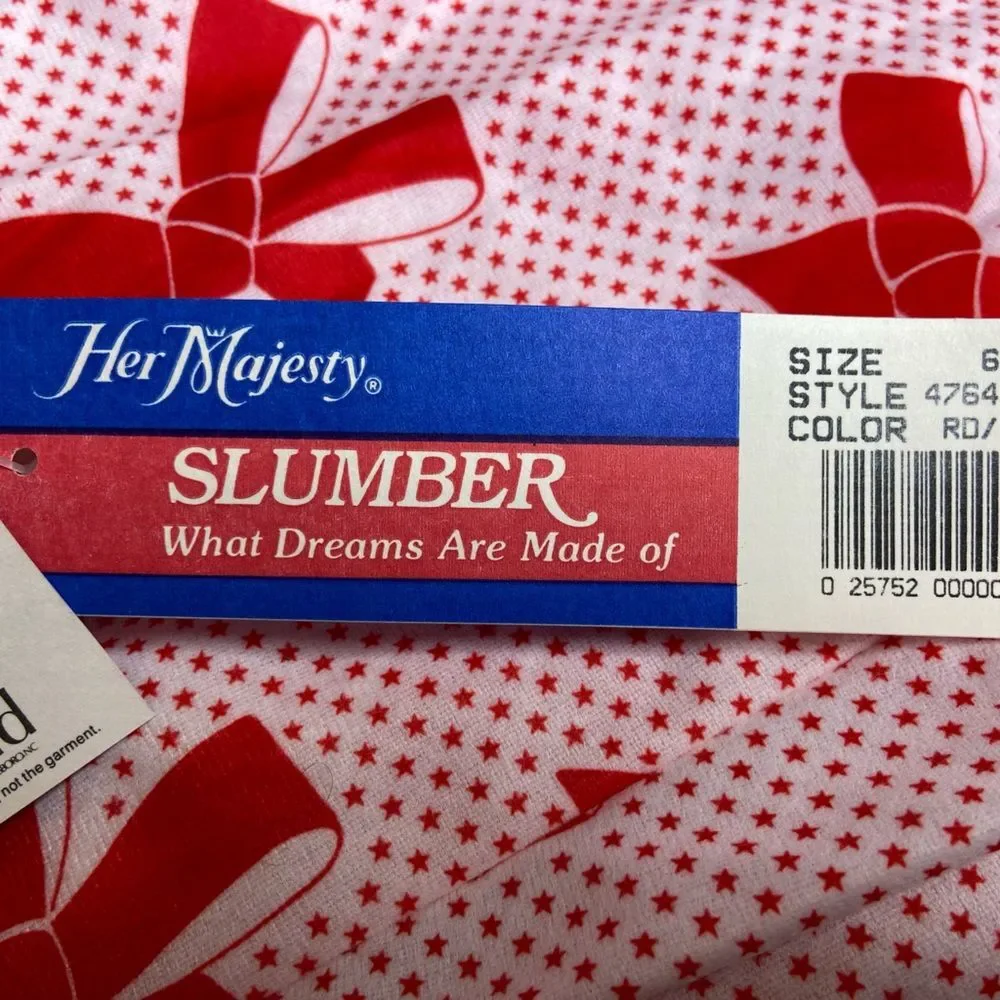 Vintage‎ 1990s Her Majesty Flannel Bow Star Print Nightgown